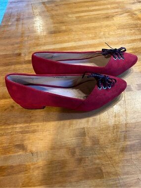 Burgundy Red Microsuede Pointed Toe Lace Up Ballet Flat